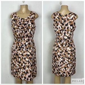 J Crew Neapolitan Sleeveless Silk Dress Pink Cream Brown Ruffles Lined